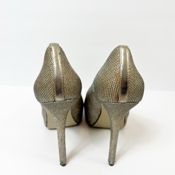 ENZO ANGIOLINI WOMENS 8M GOLD MESH SHINY OPEN TOE STILETTO PLATFORM HEELS - Picture 2 of 9